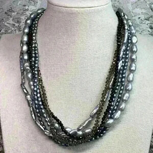 Nakamol Multi Strand Faux Pearl Necklace with Crystals